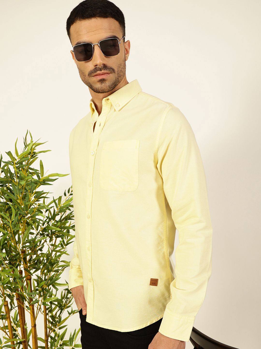 Thomas Scott Men Premium Button-Down Collar Solid Pure Cotton Slim Fit Casual Shirt