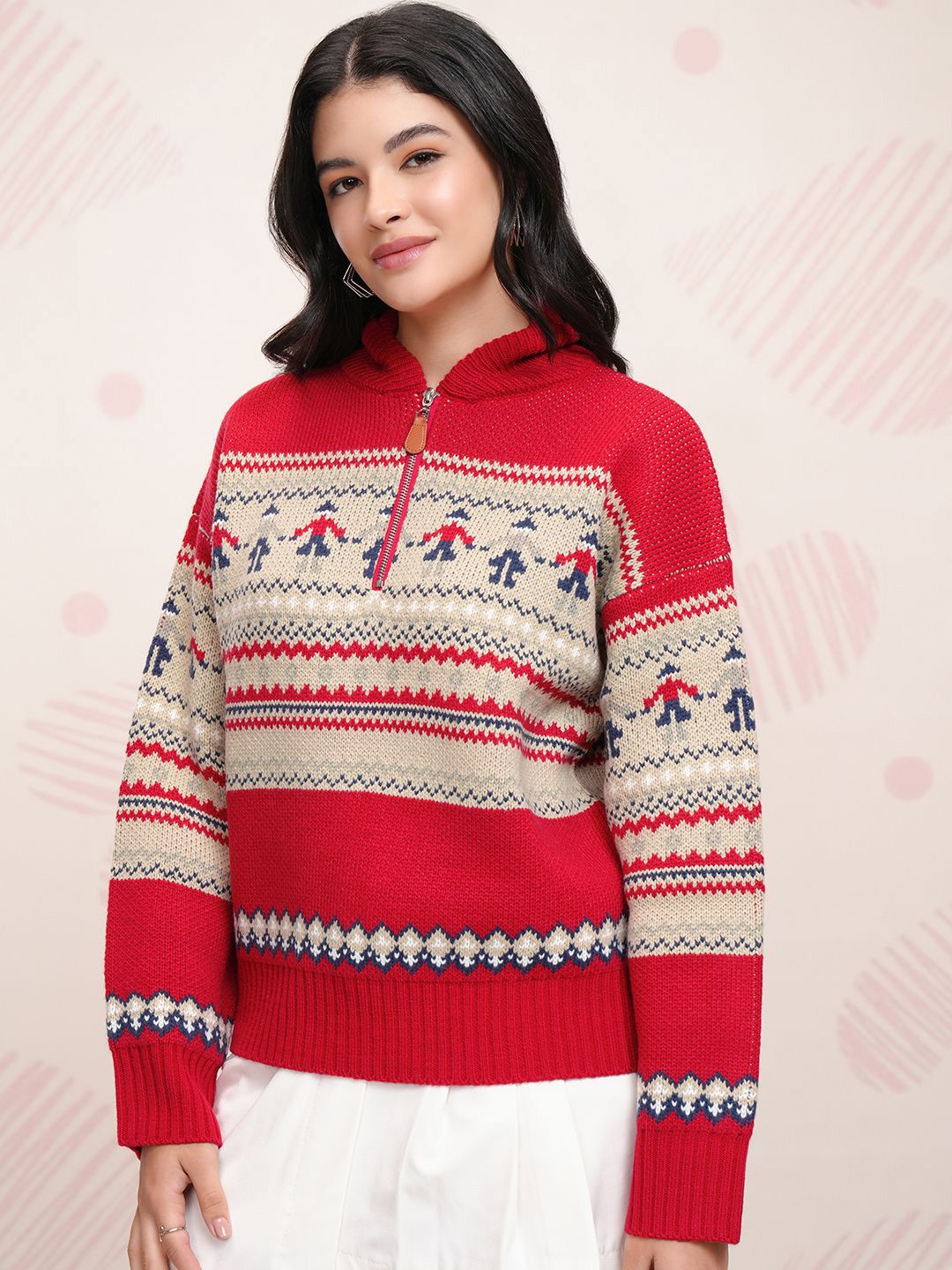 ESPYR By Tokyo Talkies Women Cable Knit Pullover with Zip Detail Detail