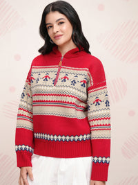 ESPYR By Tokyo Talkies Women Cable Knit Pullover with Zip Detail Detail