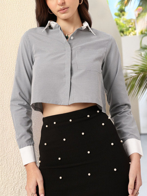 Kook N Keech Collegiate Cool Chest Pocket Crop Shirt