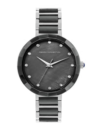 Sambungan Perancis Wanita Dail Hiasan & Gelang Gelang Keluli Tahan Karat Tali Analog Watch FCH4BM