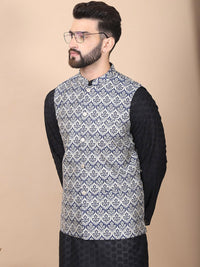 Anouk Black Floral Embroidered Thread Work Pure Cotton Kurta with Churidar & Nehru Jacket