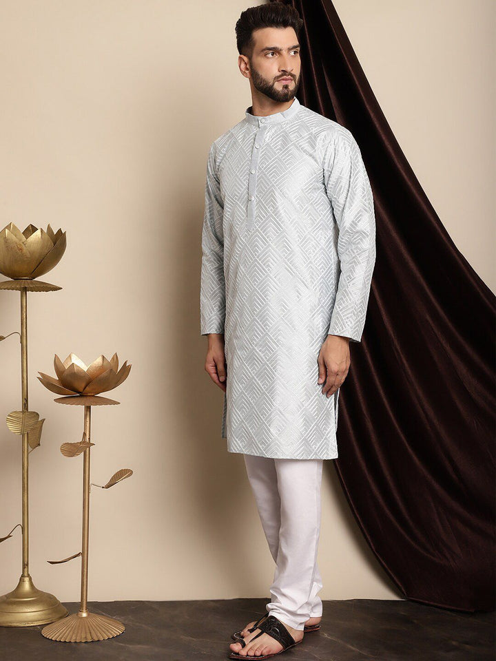 Anouk Geometric Embroidered Band Collar Thread Work Detail Straight Kurta with Churidar