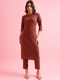 KALINI Striped Woven Design Straight Kurta with Trousers