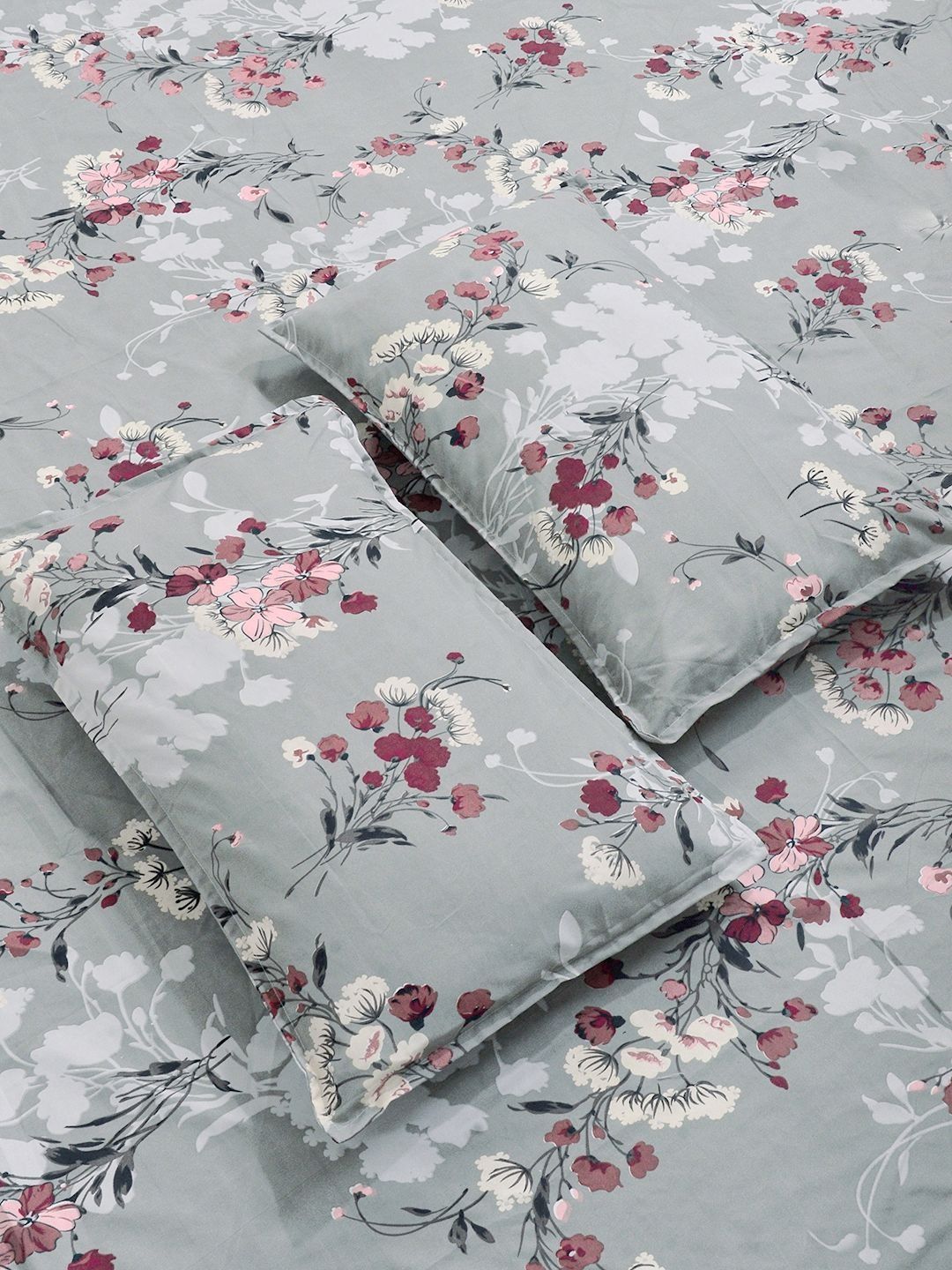 KLOTTHE Grey Floral 300 TC Super King Fine Bedsheets