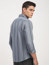 VASTRADO Men Classic Slim Fit Vertical Striped Spread Collar Cotton Casual Shirt