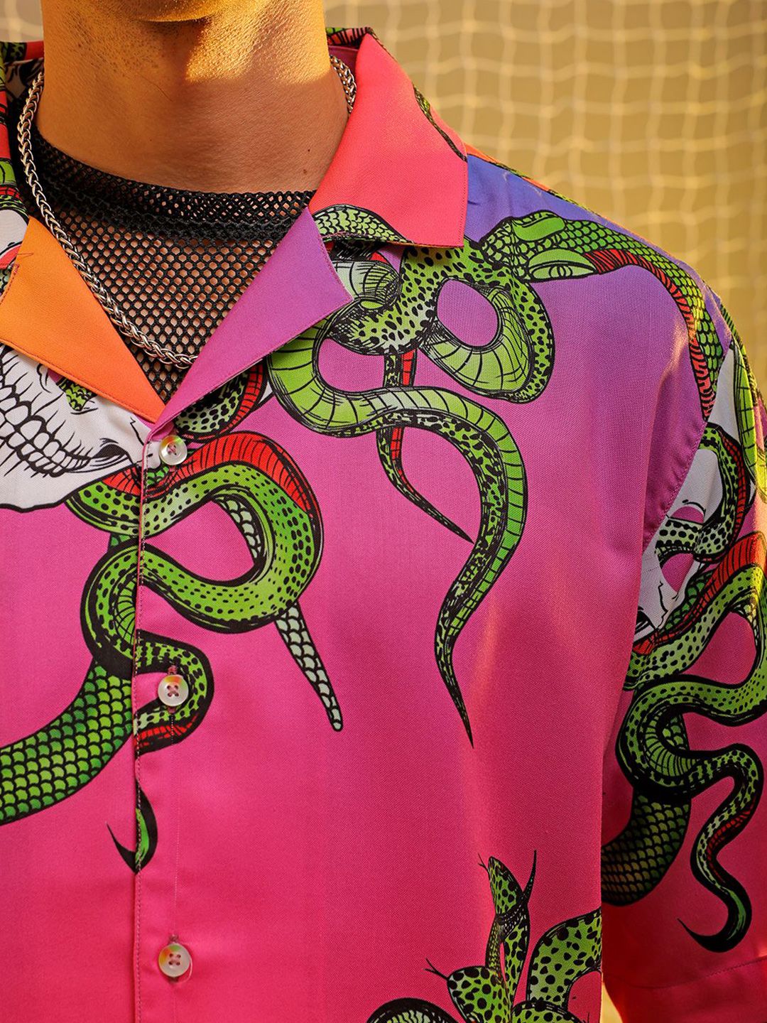 The Indian Garage Co Men Cuban Collar Animal Printed Oversized Resortwear Shirt