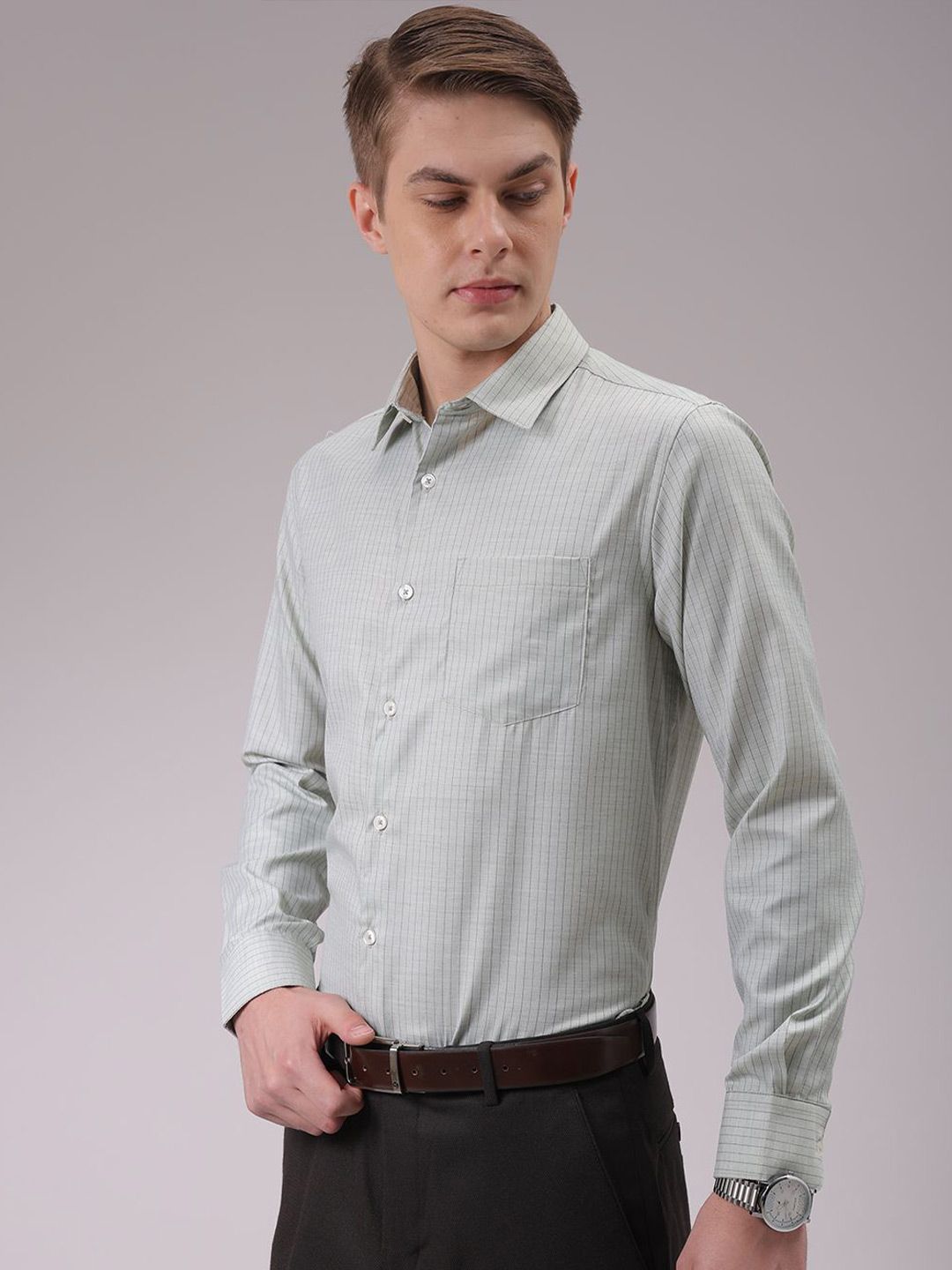 The Indian Garage Co. X Luxe Men Cutaway Collar Vertical Striped Slim Fit Formal Shirt