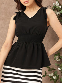 DressBerry Black to Basics Tie & Smock Peplum Top