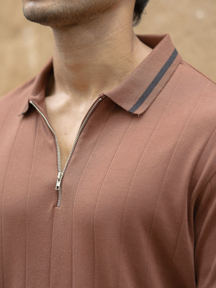 Powerlook Men Self Design Polo Collar Pure Cotton T-shirt