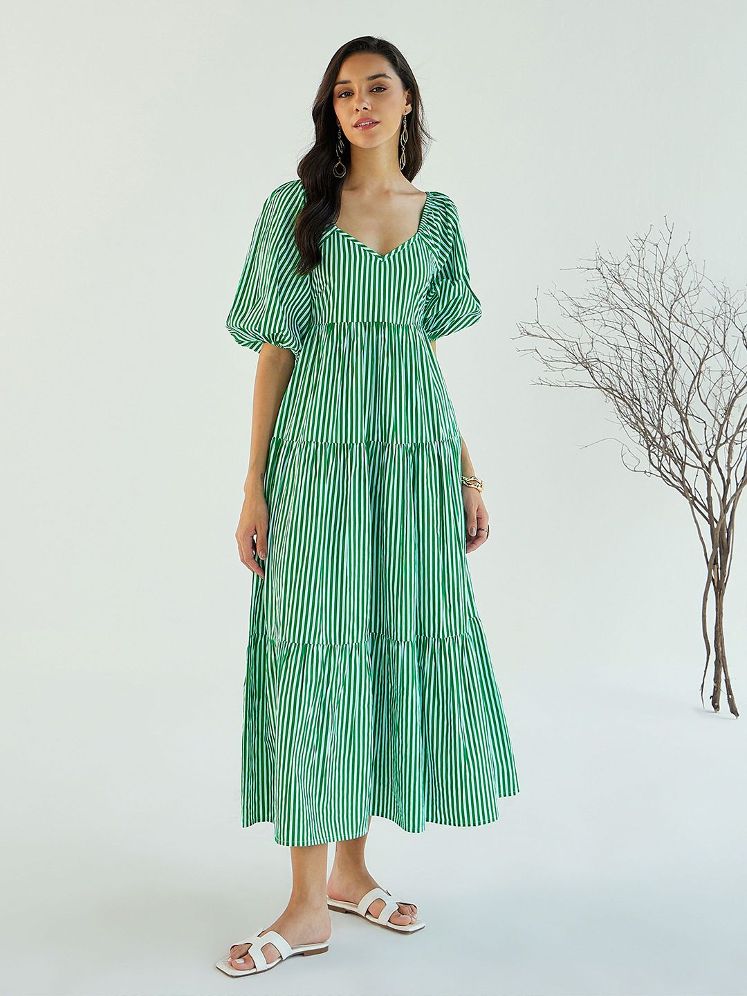 Pink Paprika by SASSAFRAS Women Striped Printed Fit And Flare Maxi Dress