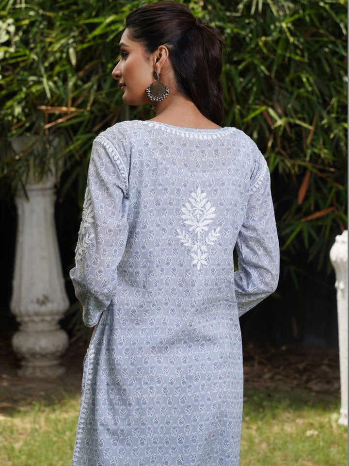 Rumah Wanita Chikankari Motif Etnik Bersulam Chikankari Cetakan Indie Kurta