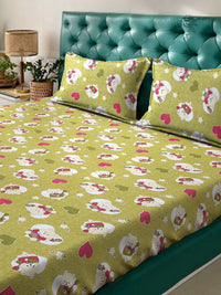 Myntra Elegant Homes Green Conversational Pure Cotton 400 TC Fitted King Superfine Bedsheet dengan 2 Sarung Bantal-98 x 89 inci