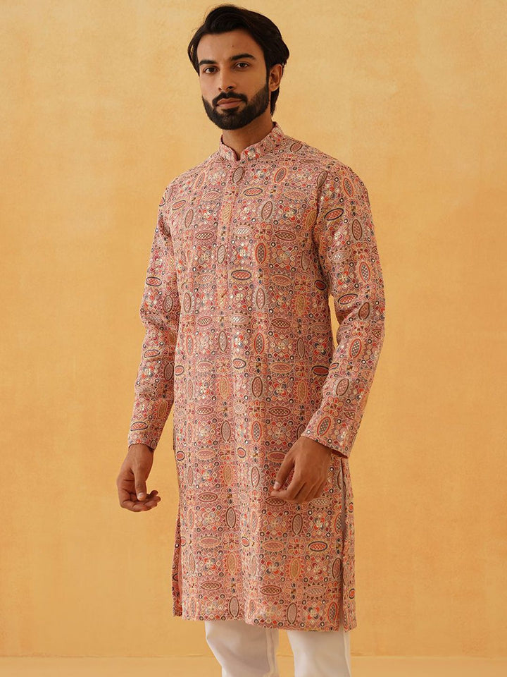 SOJANYA LUXE Men Embroidered Thread Work Georgette Kurta