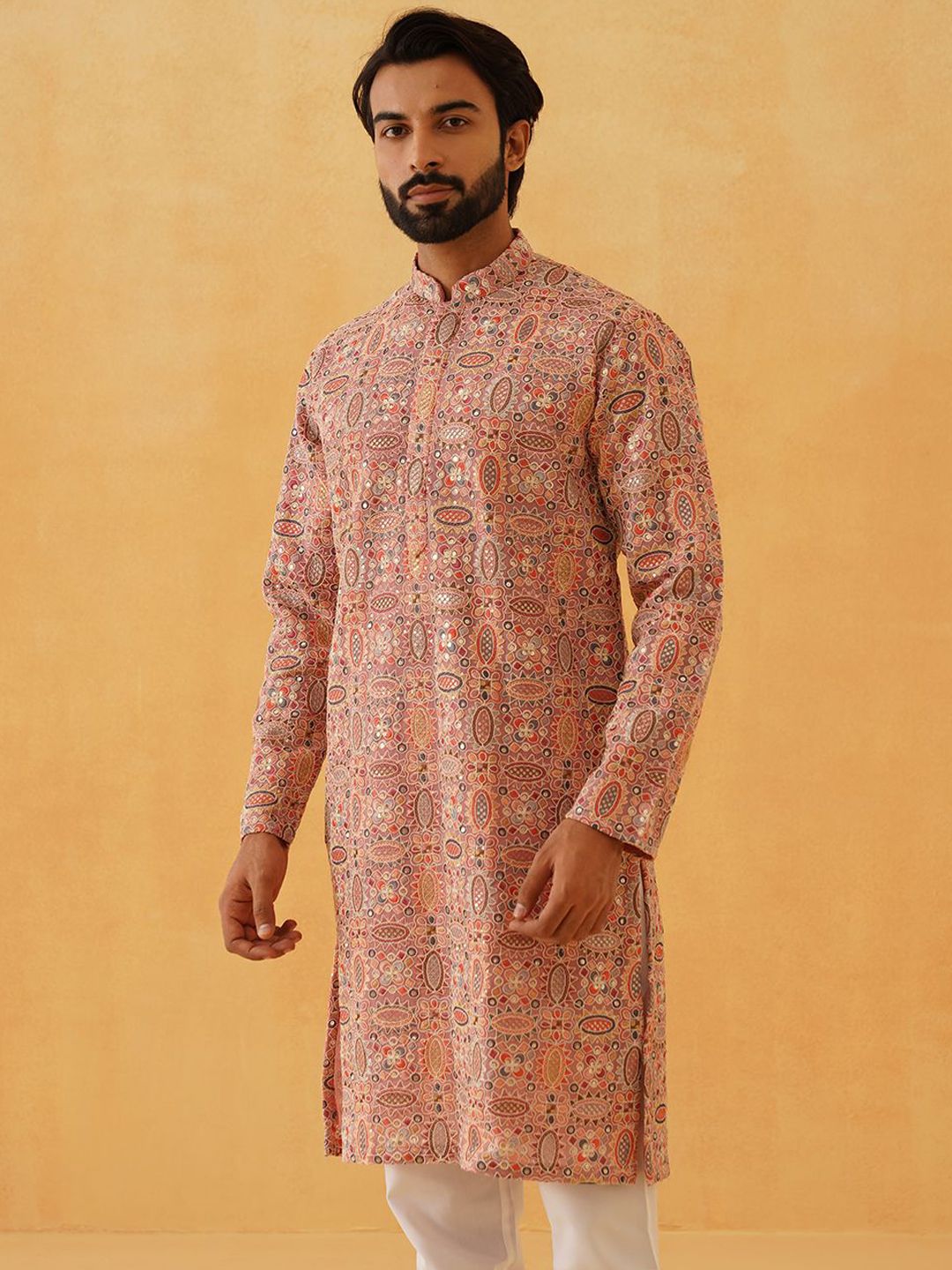 SOJANYA LUXE Men Embroidered Thread Work Georgette Kurta