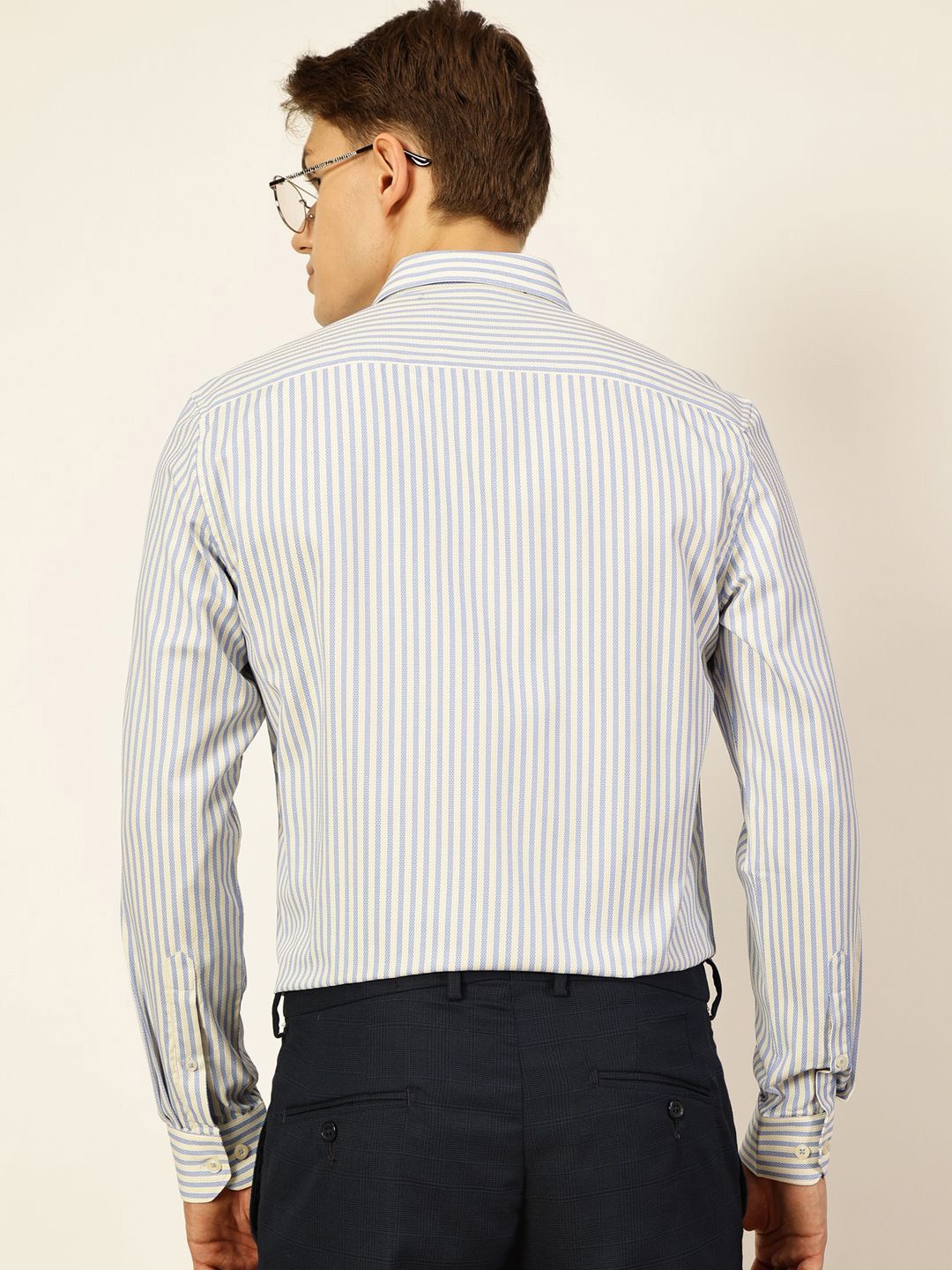 Thomas Scott Men Smart Cutaway Collar Vertical Striped Cotton Formal Shirt