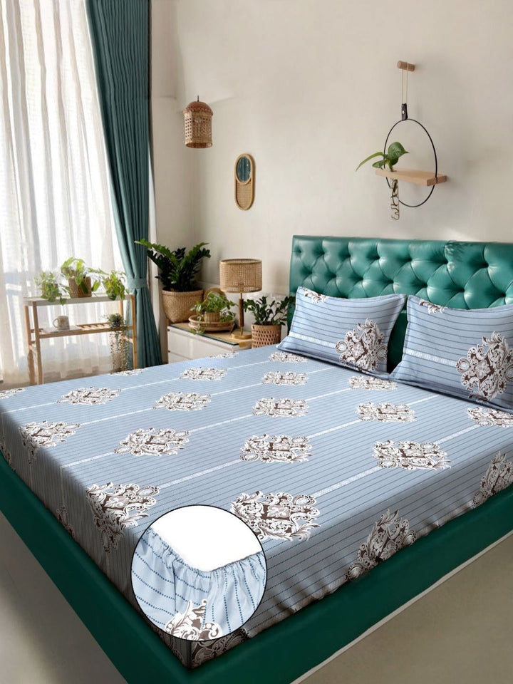 Motif Etnik Kelabu Aura Policotton 300 TC Dilengkapi Cadar King Halus dengan 2 Sarung Bantal-98 x 89 inci