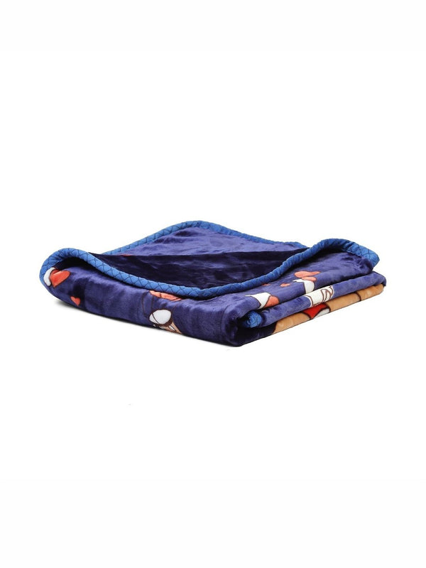 Monte Carlo Navy Blue & Beige Cartoon Characters Mild Winter 550 GSM Single Bed Blanket