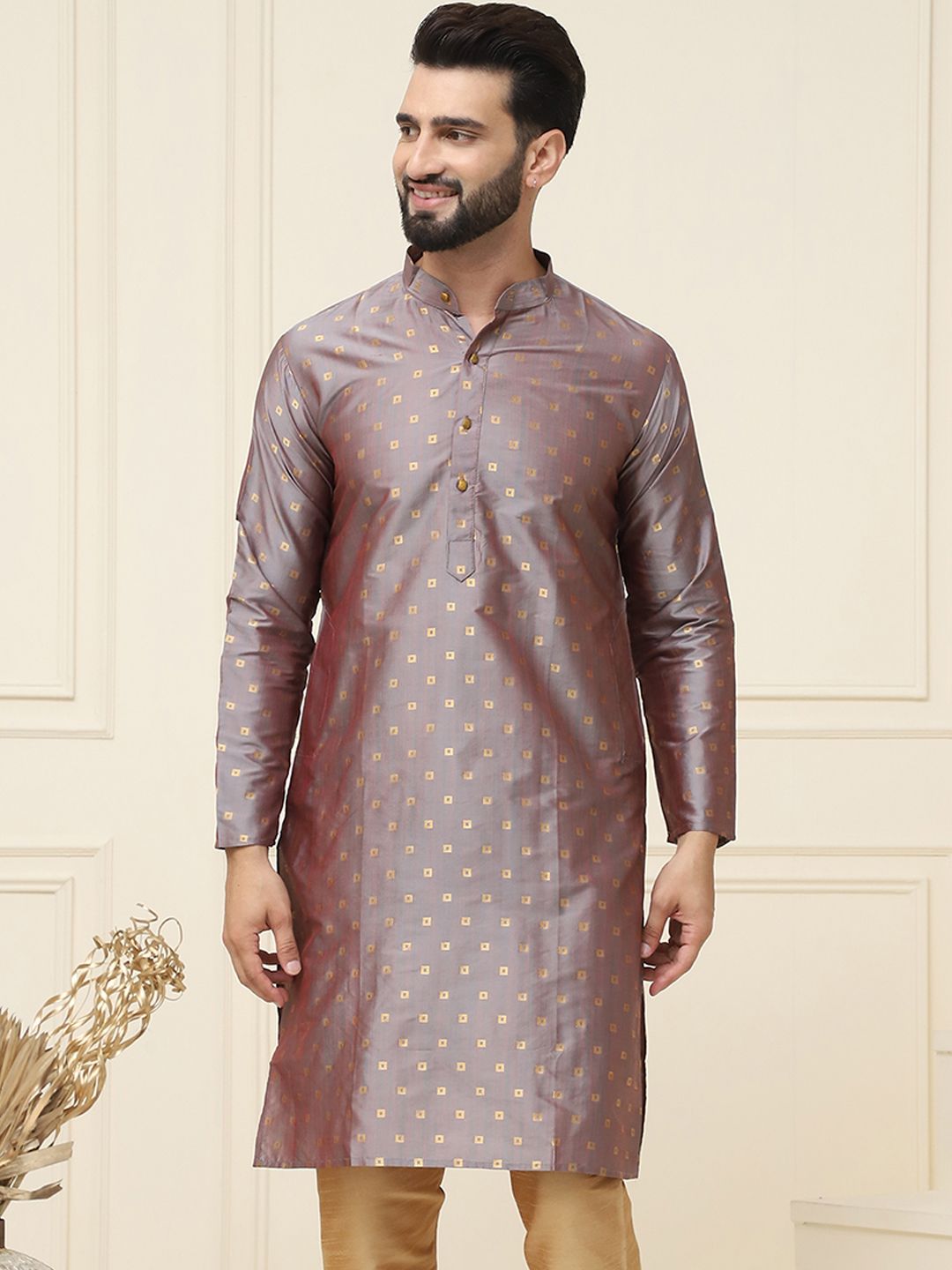 SOJANYA Kurta Lurus Kolar Jalur Bercetak Geometrik