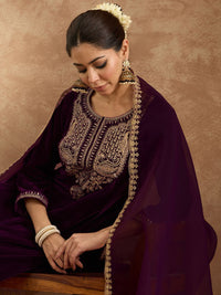 Indo Era Women Ethnic Motifs Embroidered Regular Velvet Kurta with Trousers & With Dupatta