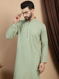 Motif Etnik Anouk Bersulam Kurta Lurus Kapas Tulen Bersulam dengan Churidar