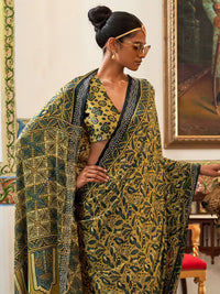 Saree mall Ethnic Motifs Beads and Stones Poly Crepe Block Print Sarees