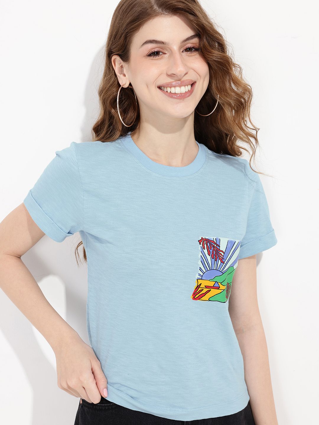 DressBerry Icy Blue Nature Inspired Printed T-shirt