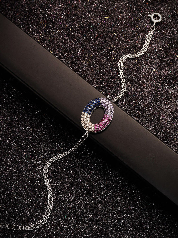 PANASH 925 Sterling Silver Rhodium-Plated Cubic Zirconia Studded Multistrand Bracelet