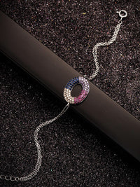 PANASH 925 Sterling Silver Rhodium-Plated Cubic Zirconia Studded Multistrand Bracelet