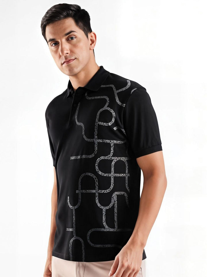 ADRO Abstract Printed Polo Collar Cotton T-shirt