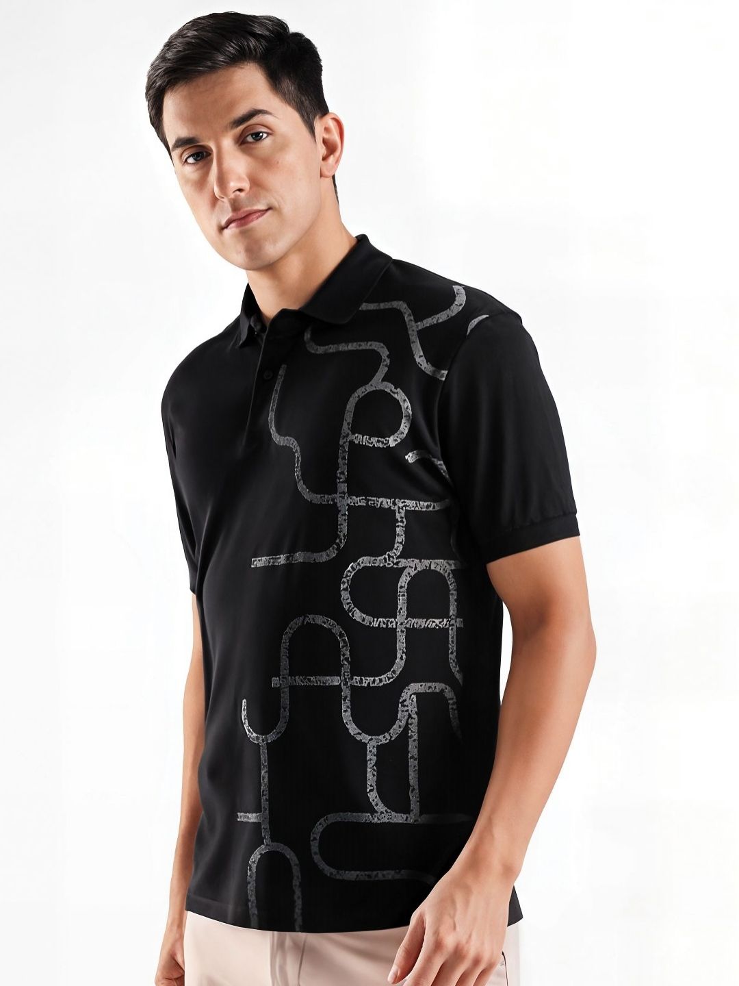 ADRO Abstract Printed Polo Collar Cotton T-shirt