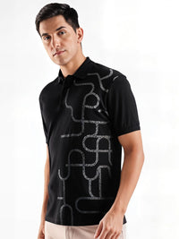 ADRO Abstract Printed Polo Collar Cotton T-shirt