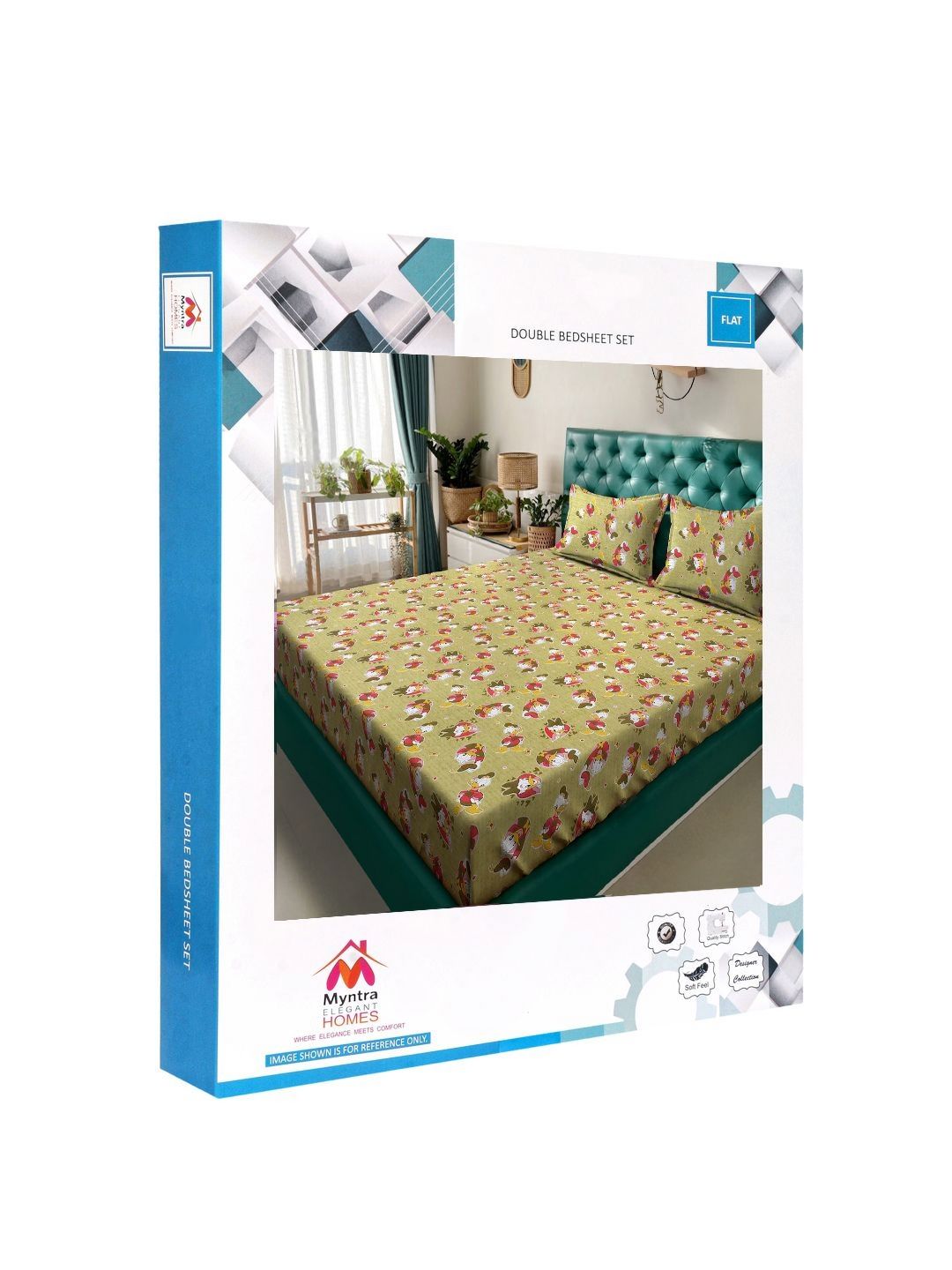 Myntra Elegant Homes Book Fold Green Cartoon Characters Polycotton 400 TC King Superfine Bedsheet with 2 Pillow Covers-98 x 87 inches