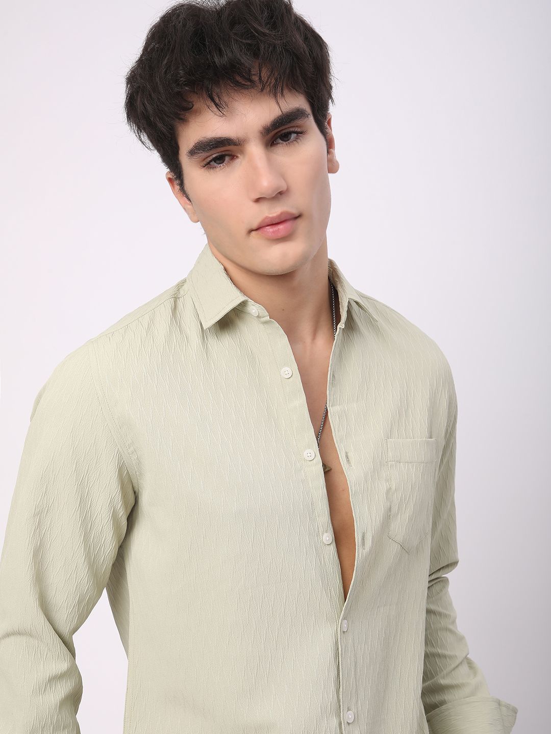 VASTRADO Men Classic Spread Collar Textured Slim Fit Casual Shirt