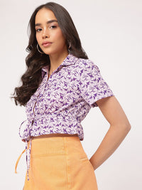 DressBerry Floral Tie-Up Cinched Waist Crop Top