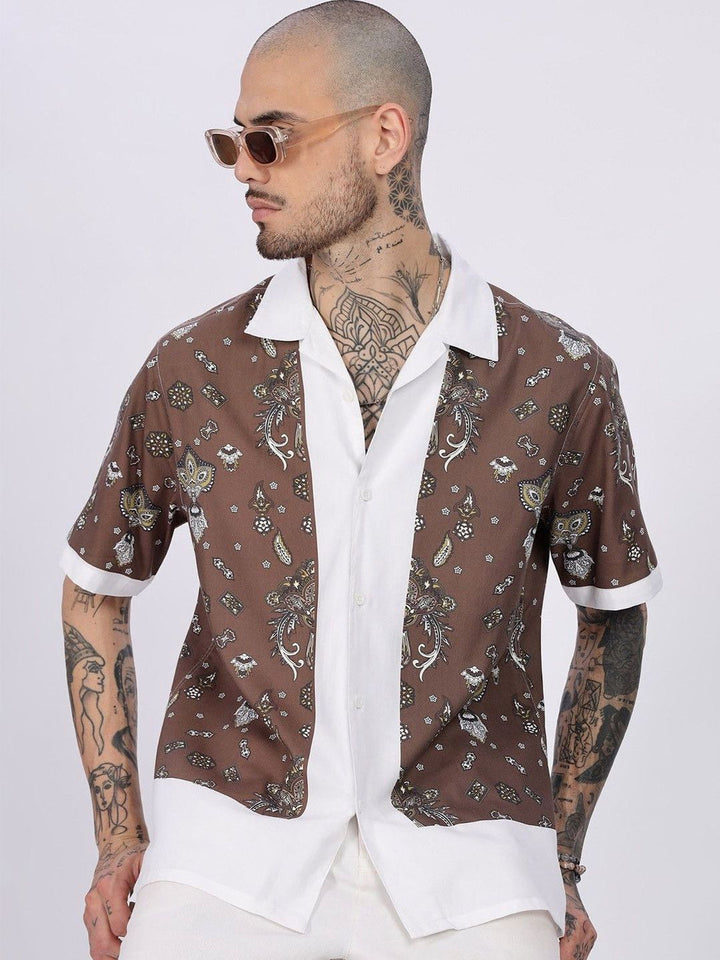 Eszett Bandana Ethnic Motifs Printed Cuban Collar Cotton Shirt
