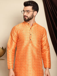 Anouk Orange Mandarin Collar Geometric Woven Design Jacquard Silk Kurta with Pyjamas