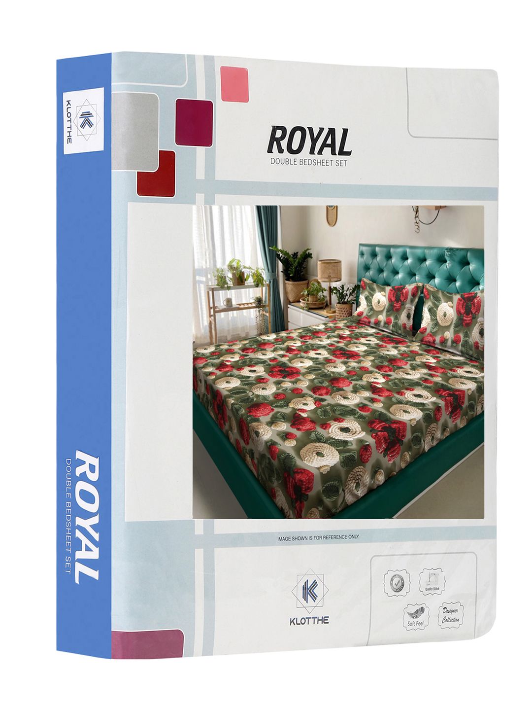 KLOTTHE Hijau & Merah Bercetak Bunga Flat 300 TC Cadar 7D King Dengan 2 Sarung Bantal