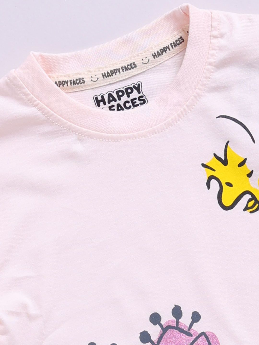 Happy Faces Girls Pure Cotton Snoopy Printed T-shirt with Joggers