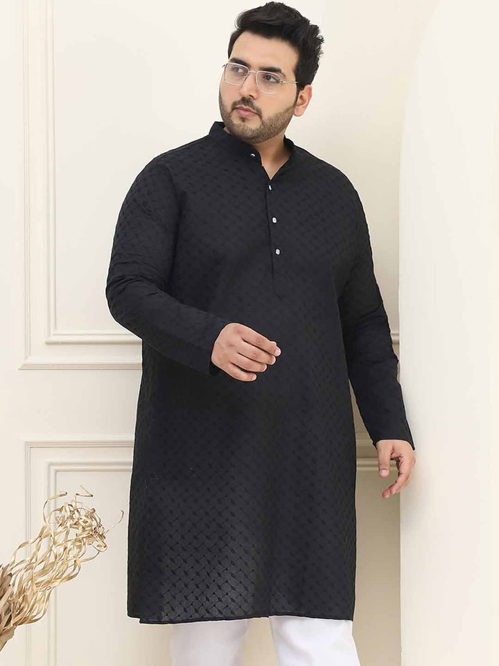 SOJANYA PLUS Kolar Mandarin Sulam Bunga Pure Cotton Kurta Lurus