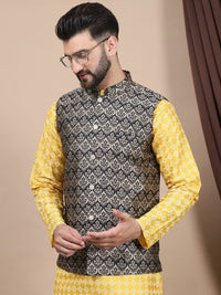 Anouk Floral Printed Regular Pure Cotton Straight Kurta With Churidar & Nehru Jacket