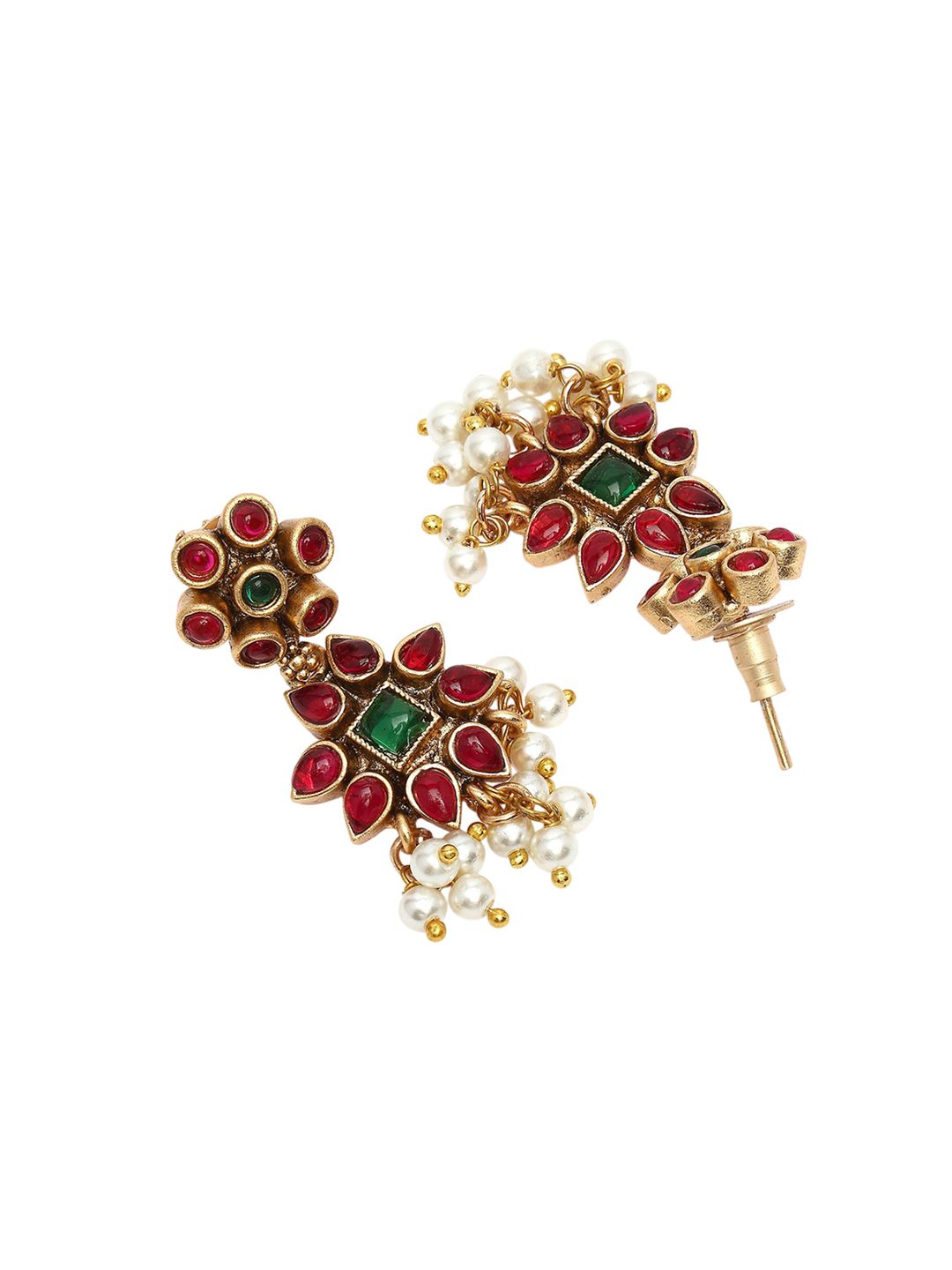 Karatcart Gold-Plated Stone Studded Floral Design Rani Haar Kalung dan Anting-anting