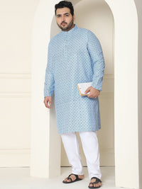 SOJANYA PLUS Floral Embroidered Thread Work Cotton Linen Straight Kurta with Pyjamas