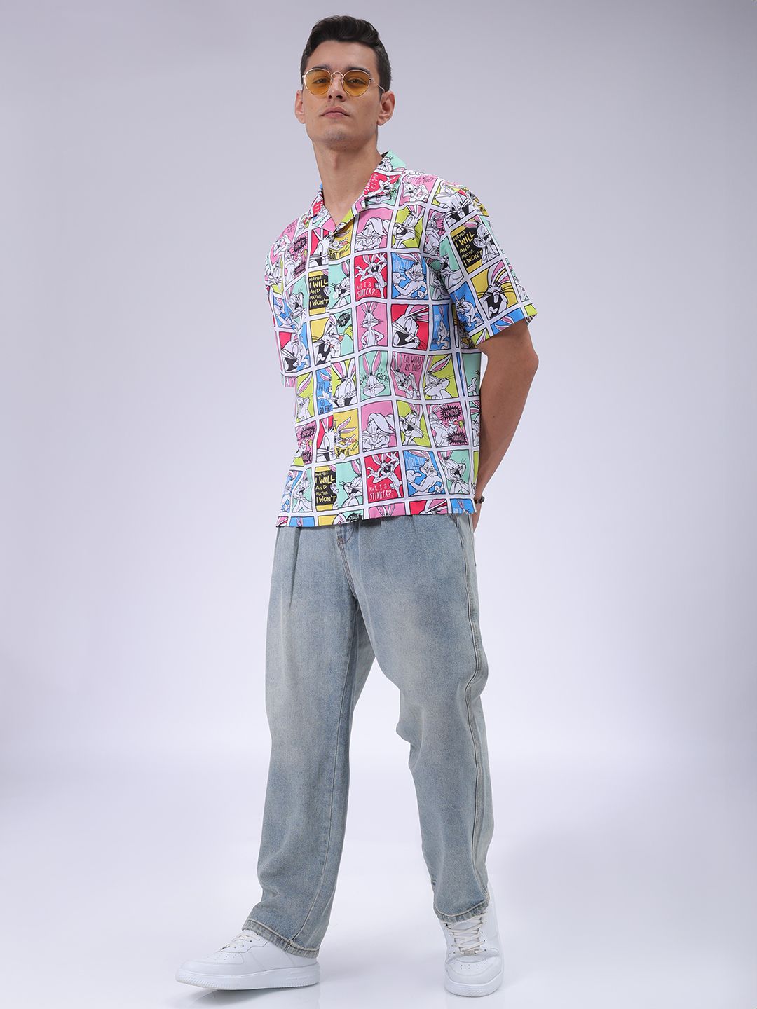 The Indian Garage Co Men Cuban Collar Graphic Printed Loose Fit Resortwear Shirt