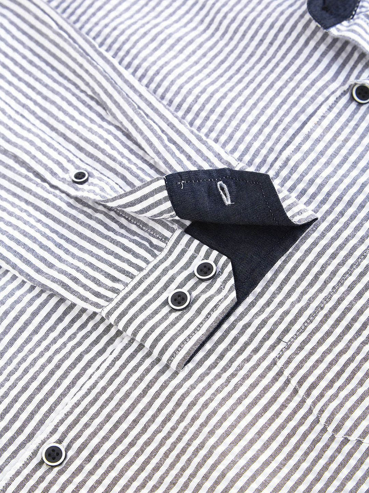 VASTRADO Men Classic Slim Fit Pinstripes Opaque Striped Casual Shirt