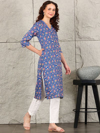 W Women Floral Printed Flared Sleeves Thread Work Kurta