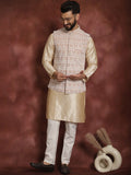 Anouk Men Mandarin Collar Geometic Printed Kurta With Pyjama & Embroidered Nehru Jacket