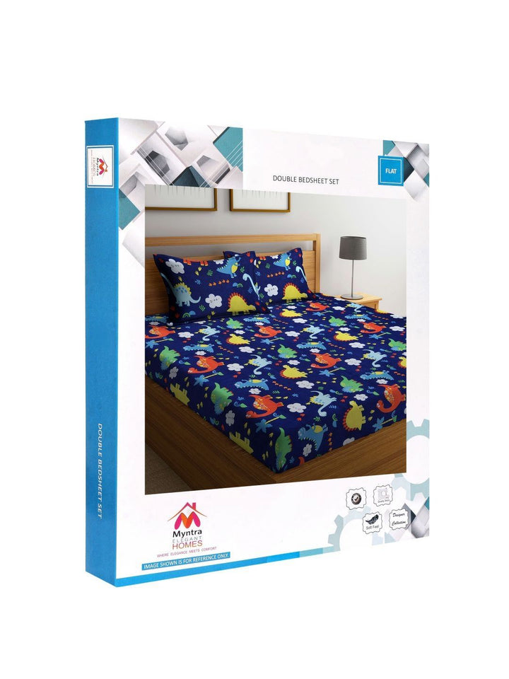 Myntra Elegant Homes Blue Cartoon Characters Cotton Skin-Friendly 300 TC King Fine Bedsheet with 2 Pillow Covers-250 x 220 cm