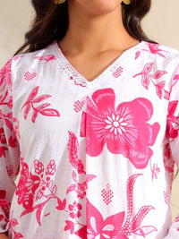 Mamicha Women Floral Printed Regular Pure Cotton Kurta with Trousers