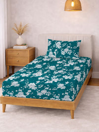 KLOTTHE Bercetak Hijau & Putih Cadar Single 300 TC Dengan Sarung Bantal-2.25 m x 1.5 m